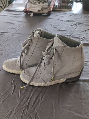 Suede Sorel High-Top Sneakers with Hidden Wedge
